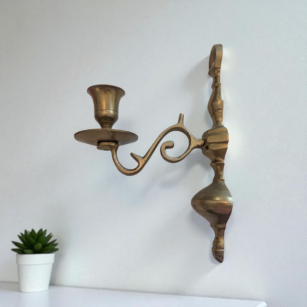 Vintage Elegant Brass Wall Sconce Candle Holder